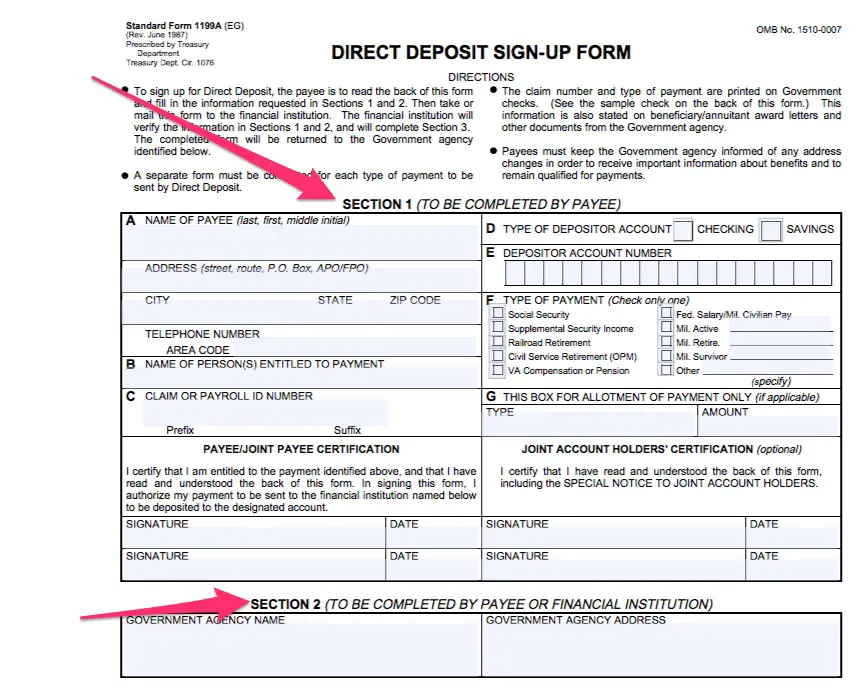 Direct Deposit Form Social Security