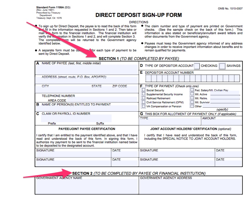 Direct Deposit Form Social Security